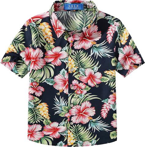 SSLR Camisa Hawaiana Colorida de Manga Corta de Flores de Verano para Niño Amazon es Ropa