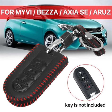 Pu Leather Car Remote Key Case Cover W Keychain For Perodua Myvi Bezza