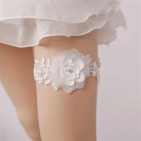 Wedding Garter Rhinestone Flower Embroidery White Sexy Garters For Womenfemalebride Beading