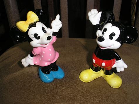 Vintage Disney Mickey And Minnie Mouse Ceramic Figurines Stamped Disney