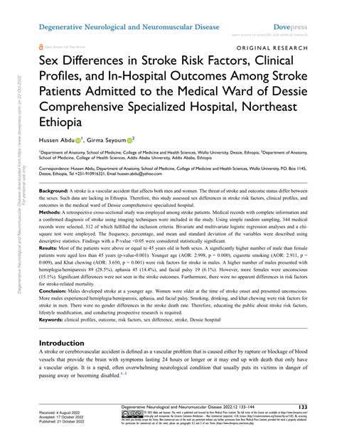 Pdf Sex Differences In Stroke Risk Factors Clinical Profiles And In