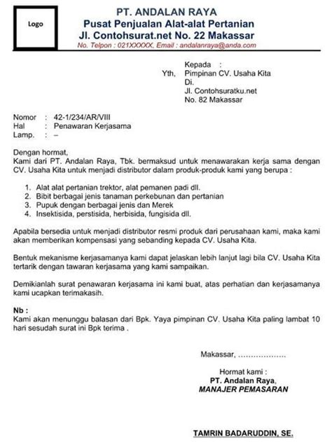 Download Contoh Surat Niaga Penawaran Barang Jasa Harga Contoh Sur X