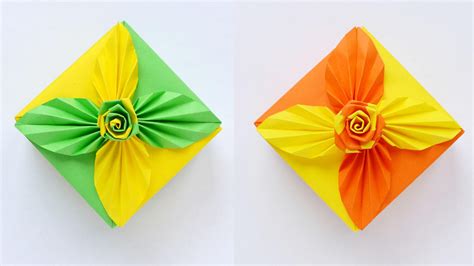 Beautiful Paper T Box With Leaves And Rose Origami Idea For Birthday
