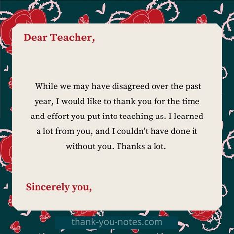 A Quick Thank You Note To A Teacher That You Don T Like