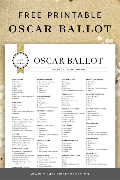 Oscar Printable Ballot 2024 Printable Word Searches