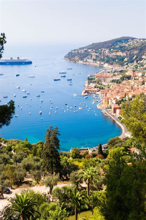 France Coast View On Sea City And Ships Villafranche French Beach
