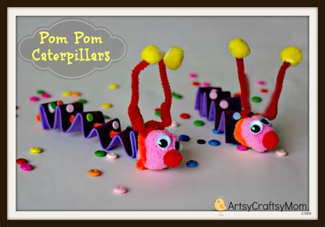 How To Make A Simple Pom Pom Caterpillar Craft Artsy Craftsy Mom