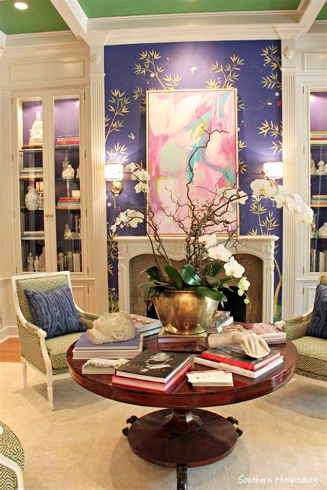 Aso Decorators Show House 2015 Southern Hospitality Pink And Green Blue And White Living