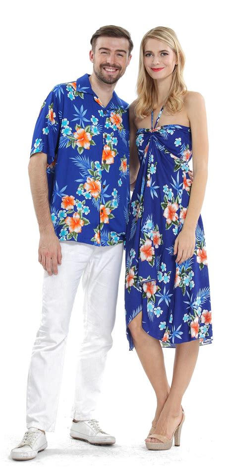 Couple Matching Hawaiian Luau Cruise Party Outfit Shirt Dress In