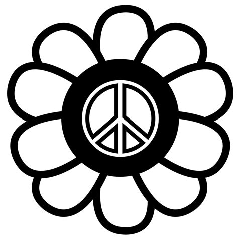 Peace Symbol Peace Sign Flower 124 Black White Line Art Tattoo