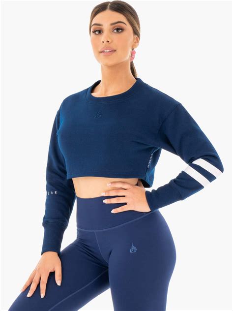Motion Cropped Sweater Navy Ryderwear