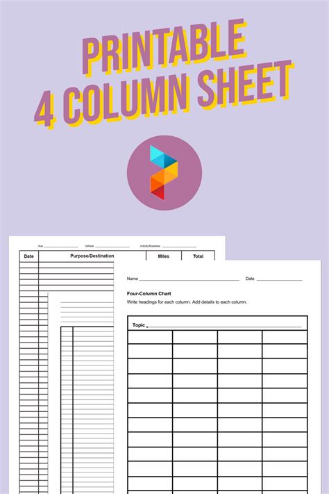 Printable 4 Column Chart Template