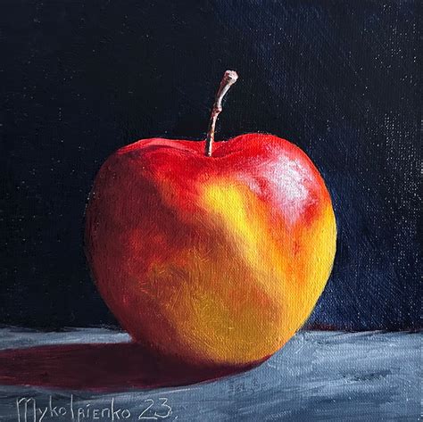 Red Apple Oil Painting Original Apple Art Fruit Still Life Etsy