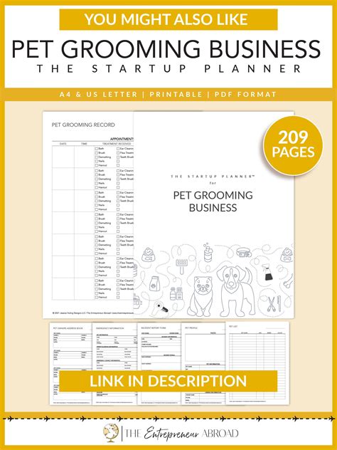 Pet grooming business planner printable pet groomer pet report card pet