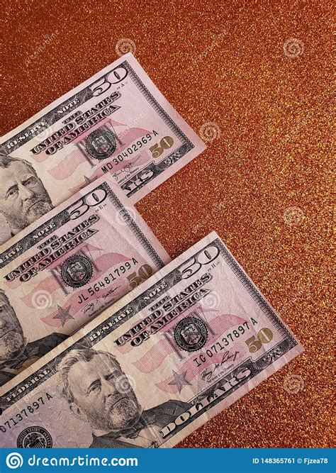 American Dollars Bills And Background In Metallic Copper Color Stock
