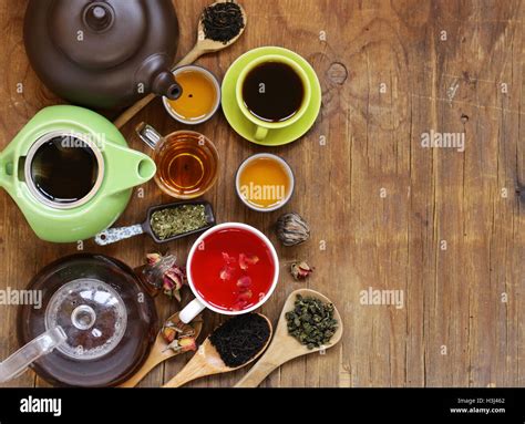 Tea Party Still Life Assortment Tea Black Green Fruit Stock Photo