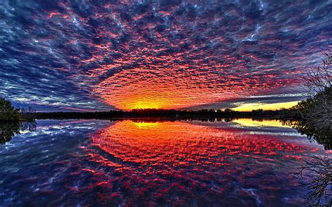 Stunning Sunset Reflection Water Reflection Clouds Sunset Hd