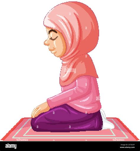 Arab Muslim Girl In Pink Traditional Clothing In Praying Position Isolated On White Background