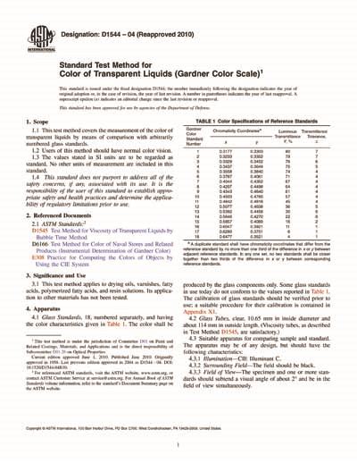 Astm D Standard Test Method For Color Of Transparent Liquids Gardner Color Scale