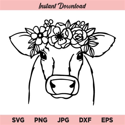 Cow With Flower Crown Svg Cow With Flowers On Head Svg Cute Cow Svg