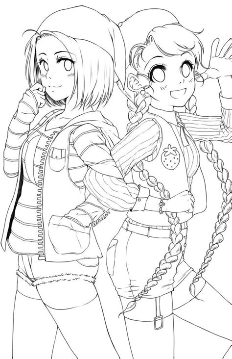 Banana And Strawberry Girls Lineart Pineapple Girl Coloring Pages Art