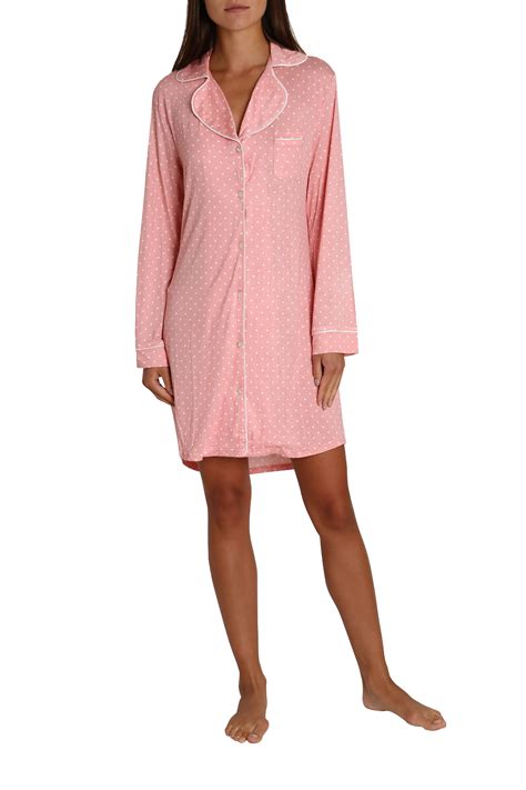 Blis Woman Womens Long Sleeve Pajama Button Down Sleepshirt Nightgown Chemise Pink Dot Xl