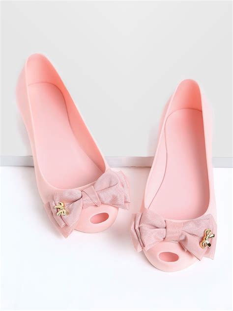 Pink Bow Embellished Peep Toe Ballet Flats Peep Toe Embellished Flats Pink Bow