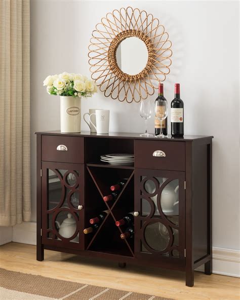 Buy Finn Contemporary Sideboard Buffet Server With Wine Rack Glass Cabinet Doors Dark Cherry