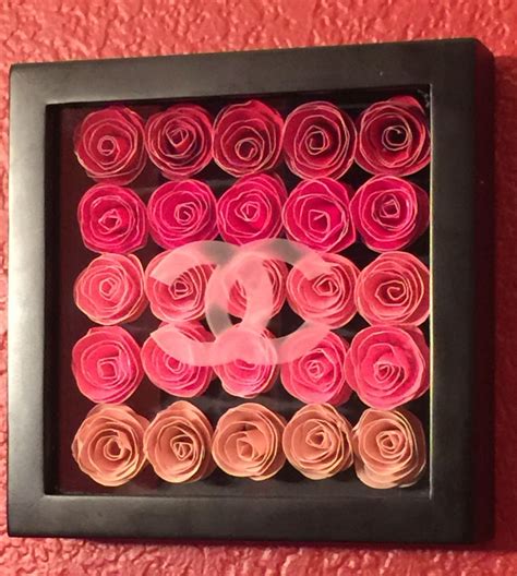 Rolled Paper Flowers In Shadow Box With Chanel Etched Glass Flower