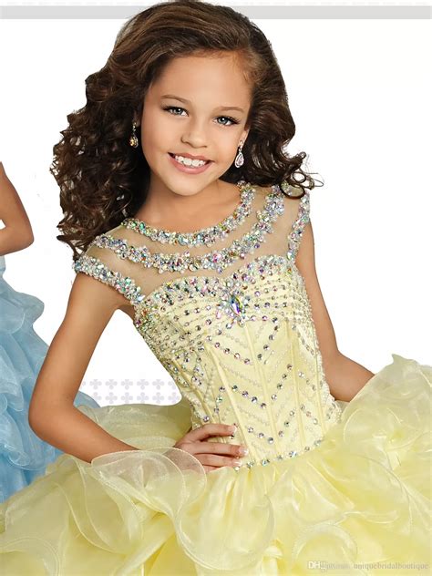 Babe Girls Glitz Pageant Dress With Capped Sleeves Lemon Pink