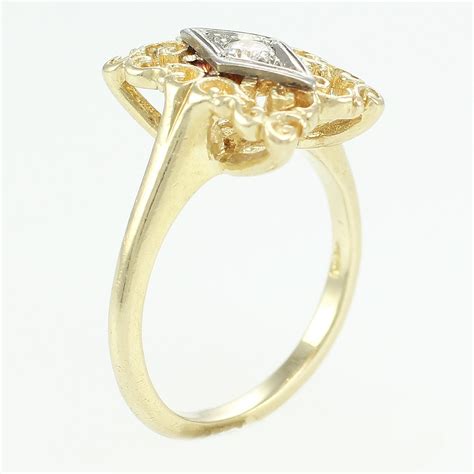Vintage Gold Filigree Diamond Ring Edwardian Style 14k Yellow And