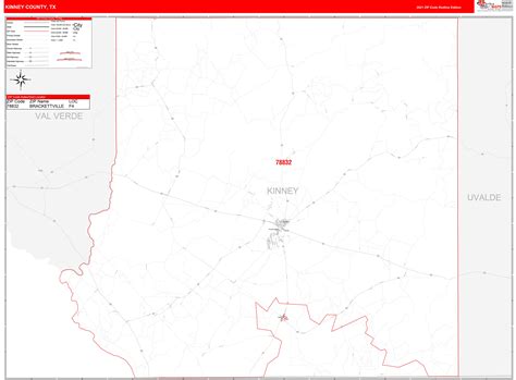 Kinney County Tx Zip Code Wall Map Red Line Style By Marketmaps Mapsales