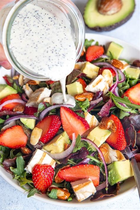 Healthy Strawberry Chicken Salad With Almonds And Poppyseed Dressing