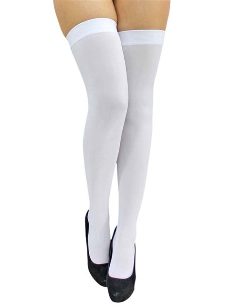 All White Opaque Thigh High Womens Stockings Luxury Divas