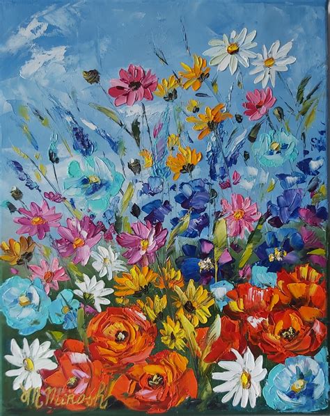 Oil Painting On Canvas Wildflowers Impasto Oil Painting Impressionism