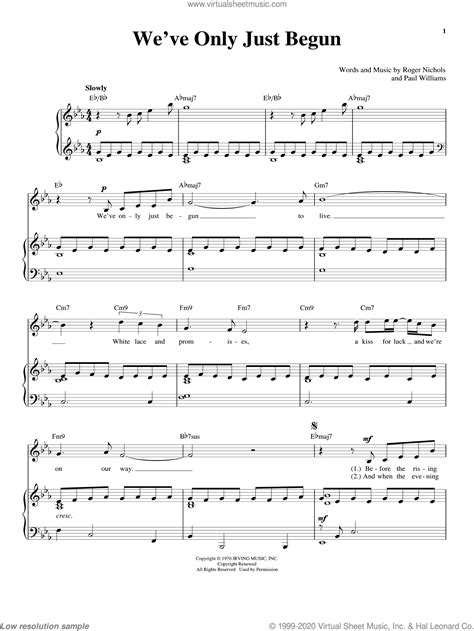 Carpenters Weve Only Just Begun Sheet Music For Voice And Piano