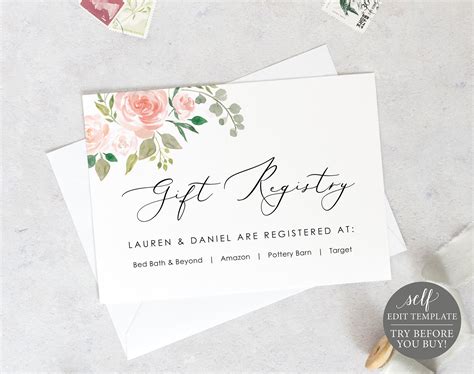 Wedding Registry Card Template Try Before You Buy Blush And Etsy
