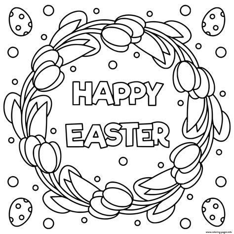 Happy Easter Black And White Illustration Coloring Page Printable