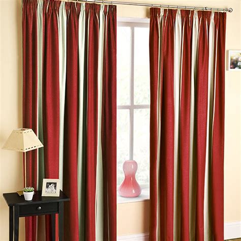 Twilight Striped Print Two Tone Red Cream 66x72 Curtains Thermal