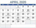 April 2020 Calendar With Holidays USA With Festival & Dates