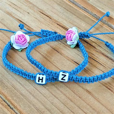 Couples Bracelets With Square Letter Beadscustom Knotted Etsy