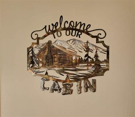 Welcome To Our Cabin Metal Wall Hanging Sign 2 Color Options Etsy