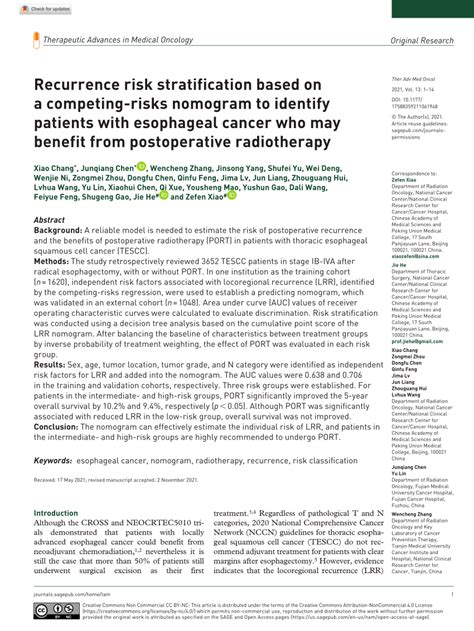 Pdf Recurrence Risk Stratification Based On A Competing Risks