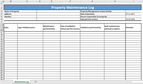 Free Building Maintenance Log Template Free Printable Templates