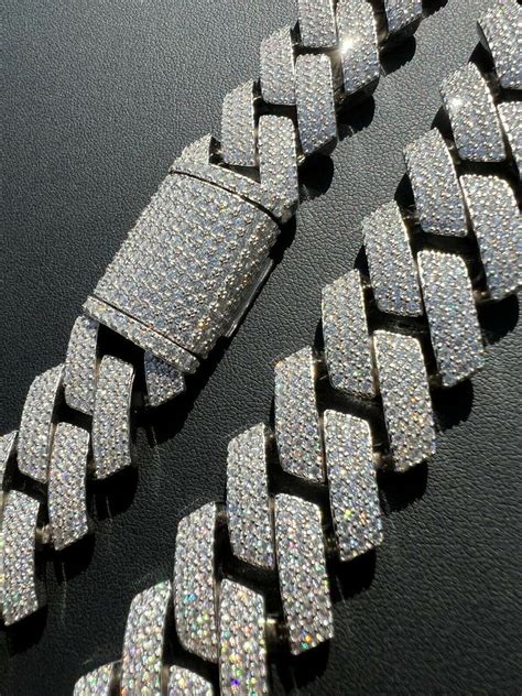 Thick 22mm Moissanite Prong Cuban Link Chain 925 Silver Iced Pass
