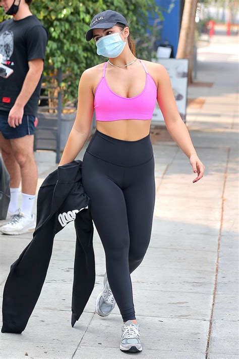 Addison Rae Shows Off Her Curves In A Pink Sports Bra And Black Leggings While Leaving Workout