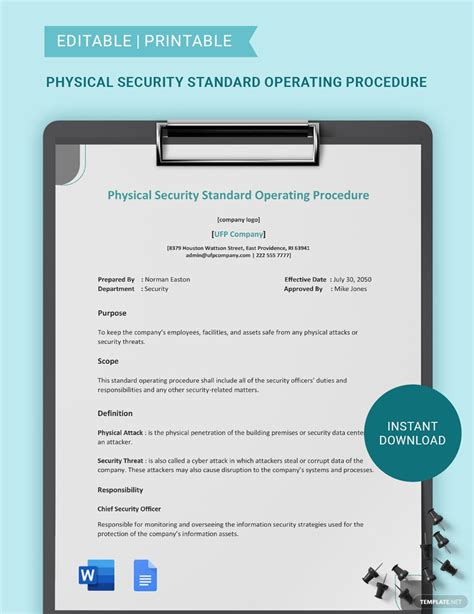 Physical Security Standard Operating Procedure Template In Ms Word