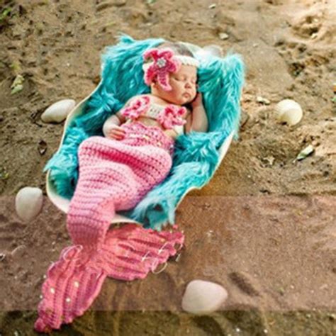 Newborn Photography Knit Mermaid Tail Headband Costume Baby Photo Props