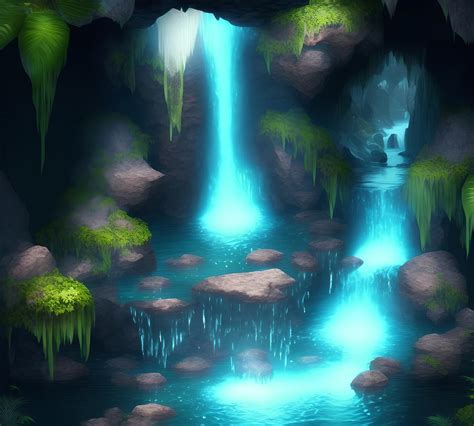 Fantasy Cave Waterfall Generative Ai Illustration Digital Art By