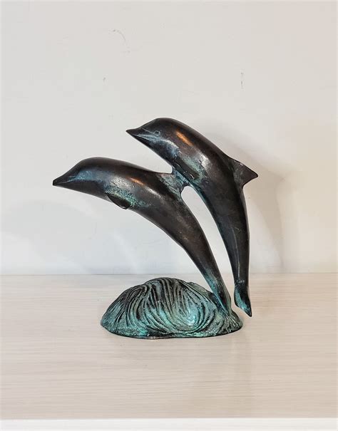 Spi Bronze Art Sculpture Double Dolphin Breach San Pacific Etsy